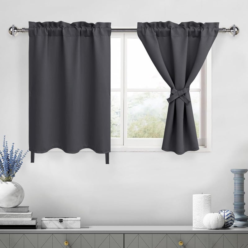 DWCN Grey Blackout Curtains for Living Room, Short Curtains for Small Window, Thermal Tier Valance for Bedroom, 24 Inch Curtains for Cafe, Kitchen, Basement - 34 by 24 Inch, Dark Grey, 1 Pair - Image 1